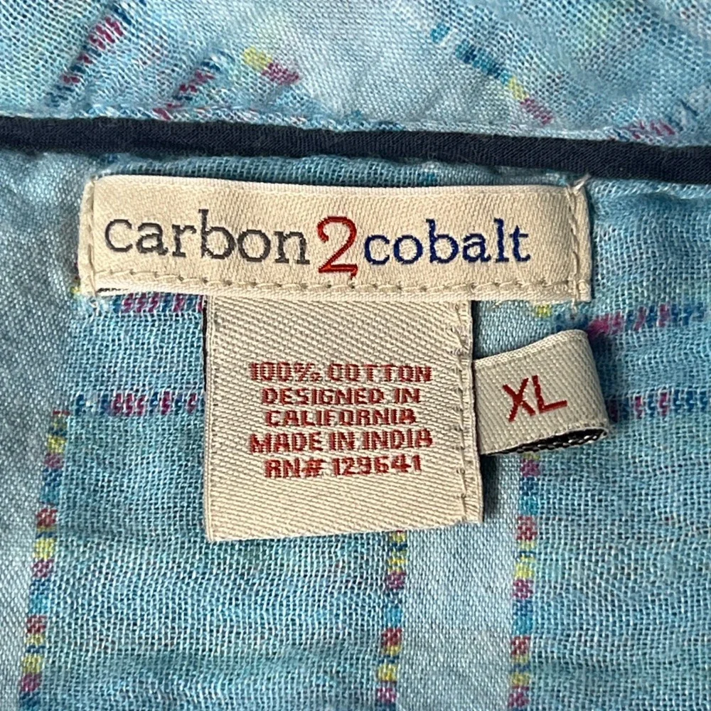 Carbon2Cobalt Mens XL Sea Change Chambray Shirt Blue 100% Cotton Plaid Soft